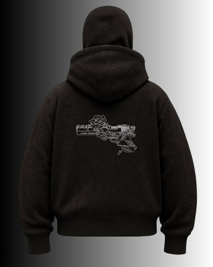 Samuray Kapüşonlu ZIP FLOWER GUN SweatShirt